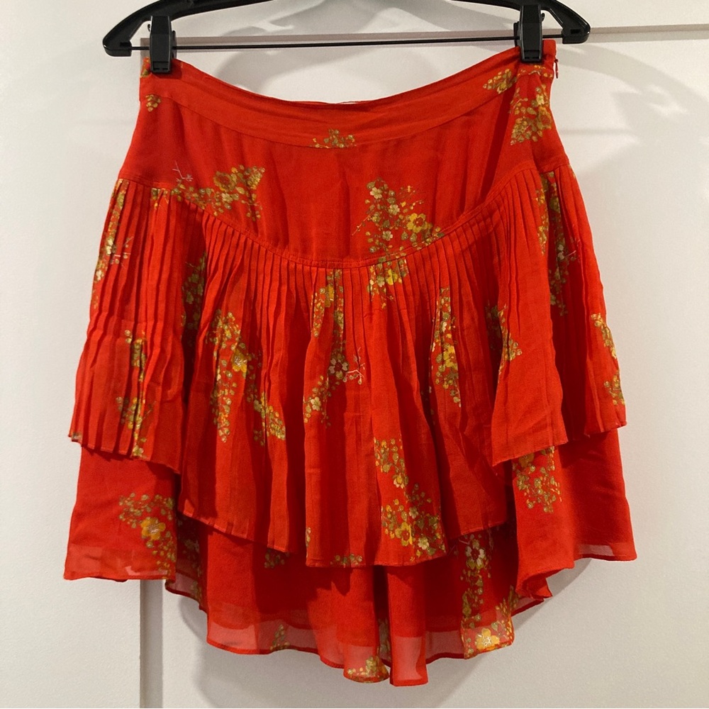 Derek Lam 10 Crosby Poppy Red Pleated Layered Ruffle Mini Skirt
